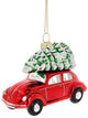 VW Beetle Glass Decoration, Christmas Ornament - Red with Tree