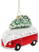 VW T1 Bus Glass Decoration, Christmas Ornament - Red/White with Tree